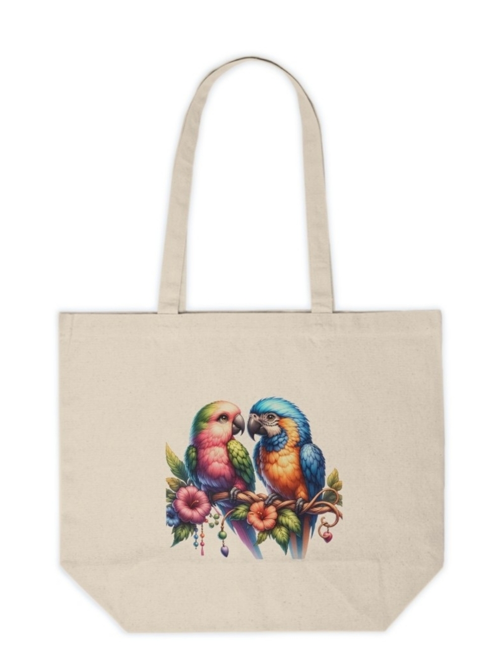 Colorful Parrot Canvas Tote Bag | Tropical Birds Reusable Bag